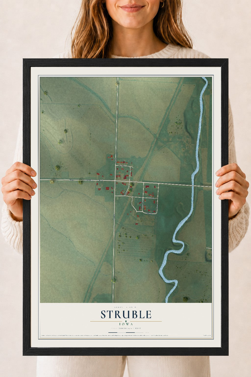 Map of Struble, Iowa, 18 x 24 inch print in a black wood frame