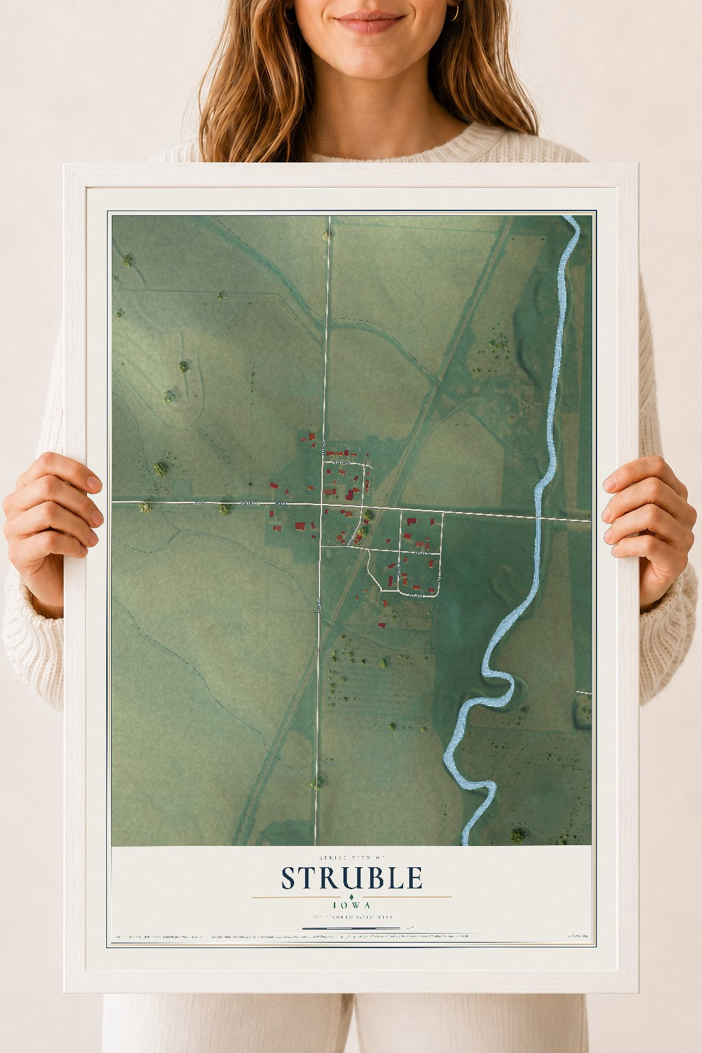 Map of Struble, Iowa, 18 x 24 inch print in a white wood frame