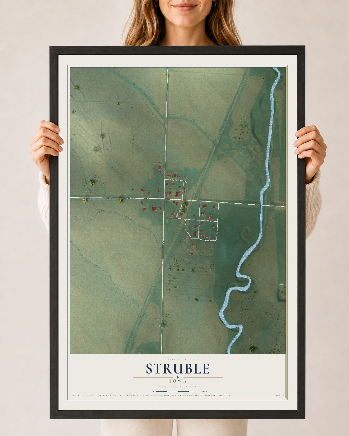 Map of Struble, Iowa, 24 x 36 inch print in a black wood frame