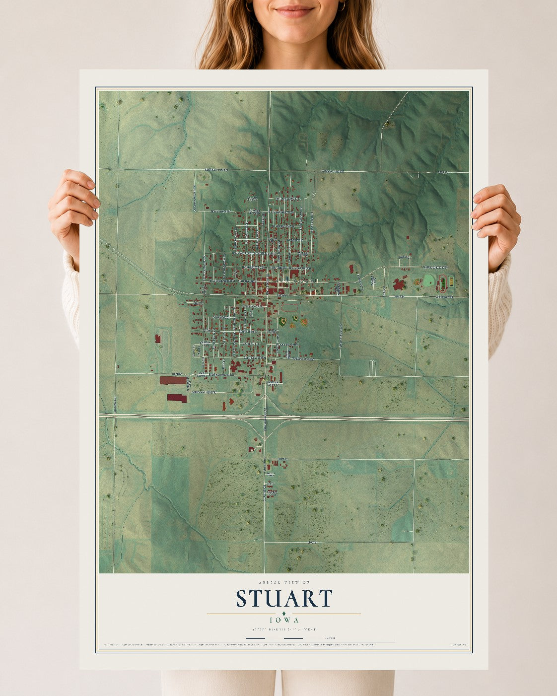 Map of Stuart, Iowa, 24 x 36 inch unframed archival matte print