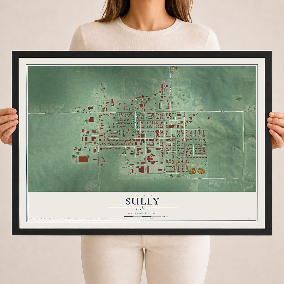 Map of Sully, Iowa, 18 x 24 inch print in a black wood frame