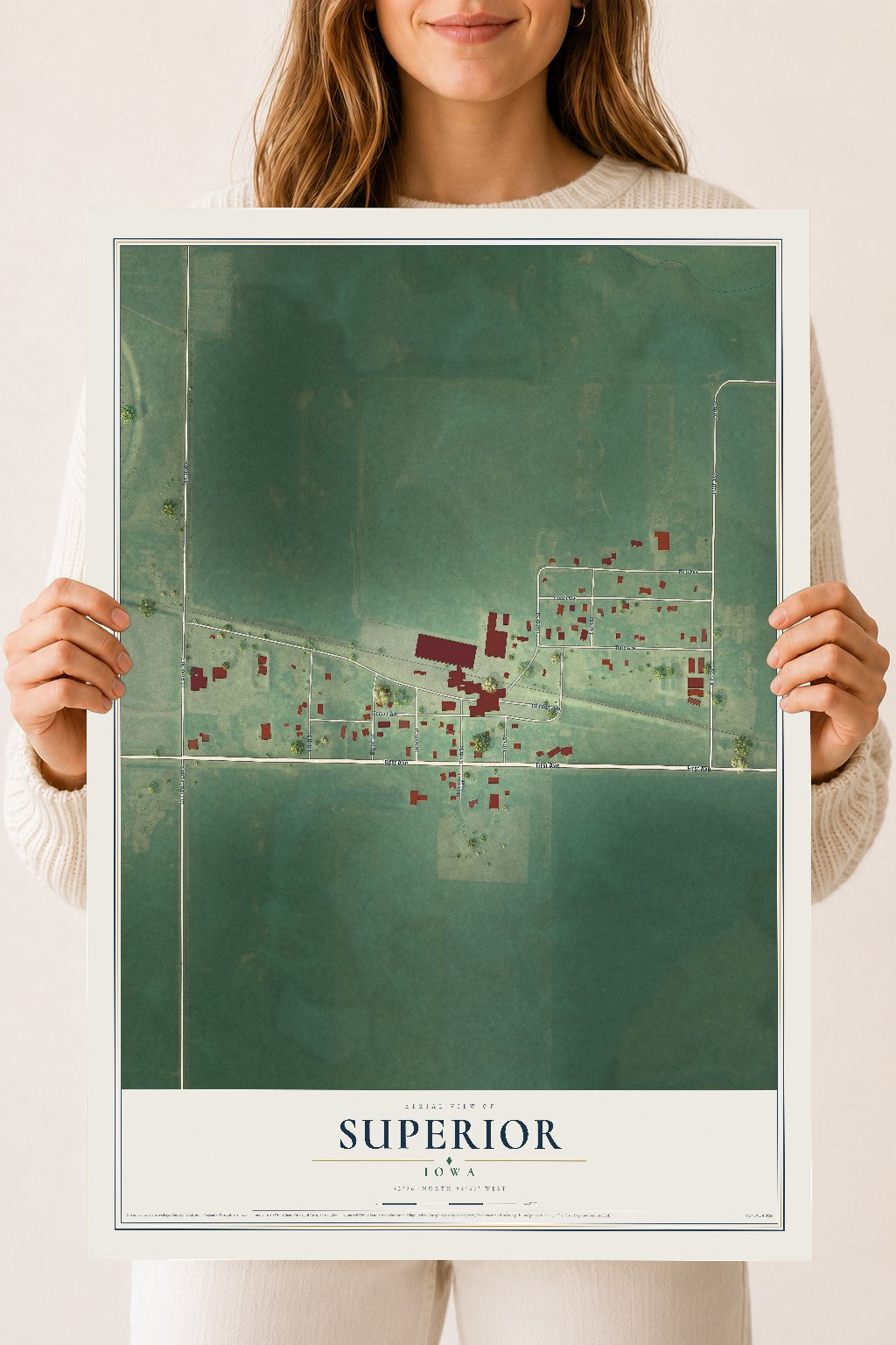 Map of Superior, Iowa, 18 x 24 inch unframed archival matte print