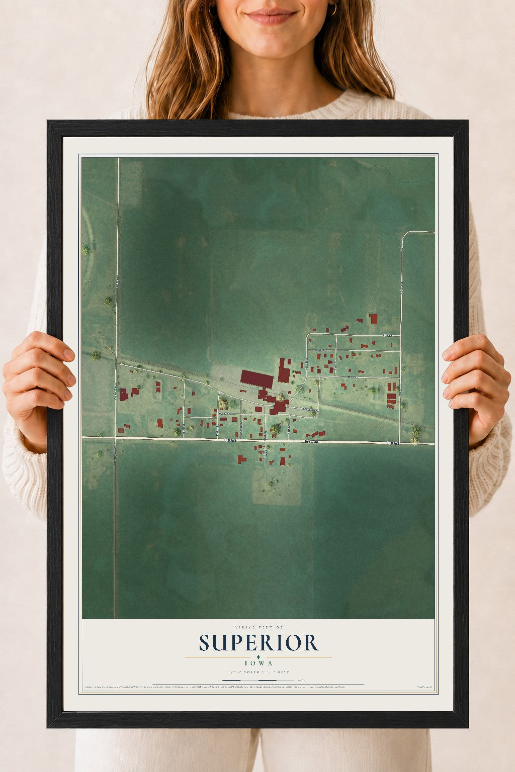 Map of Superior, Iowa, 18 x 24 inch print in a black wood frame