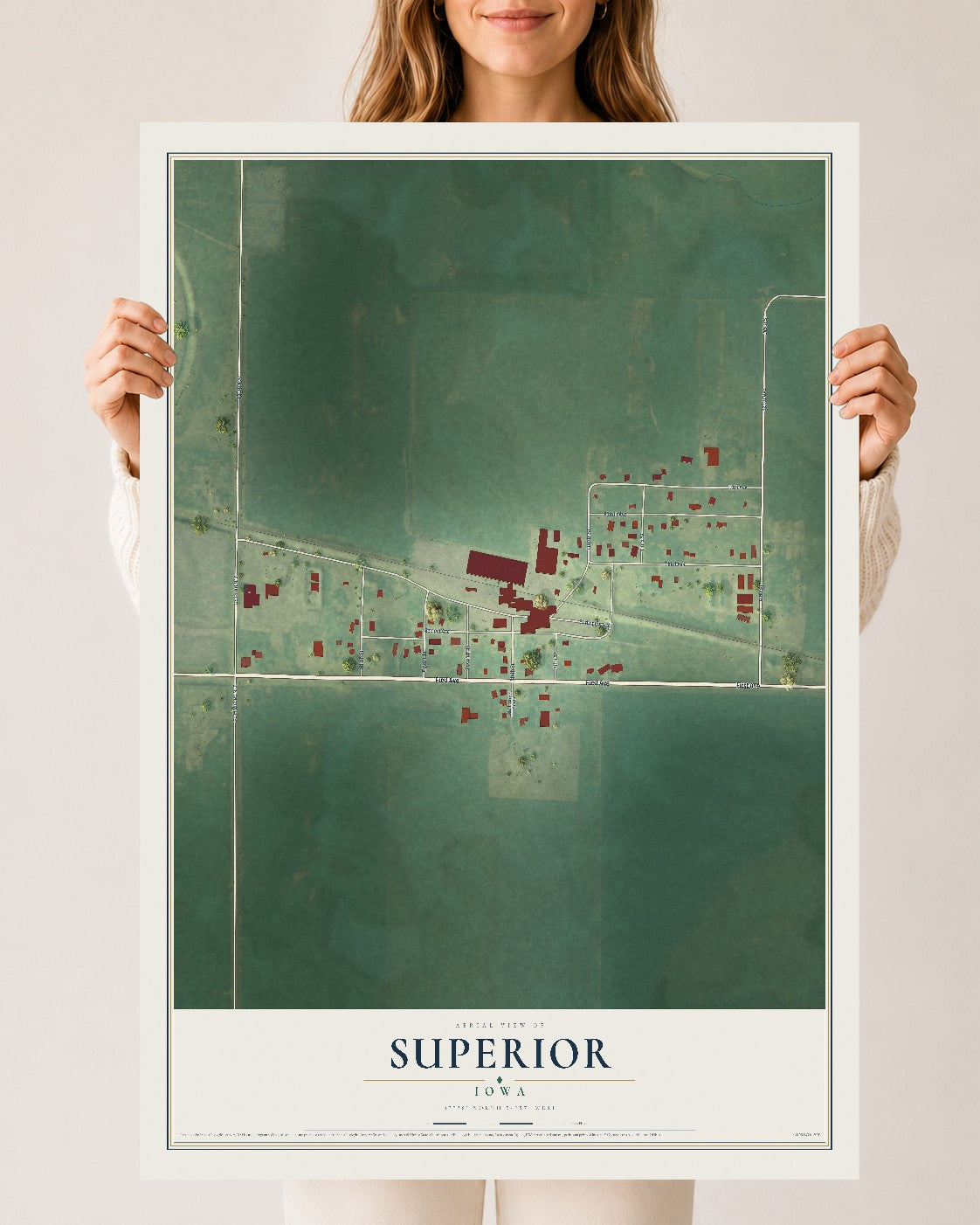Map of Superior, Iowa, 24 x 36 inch unframed archival matte print