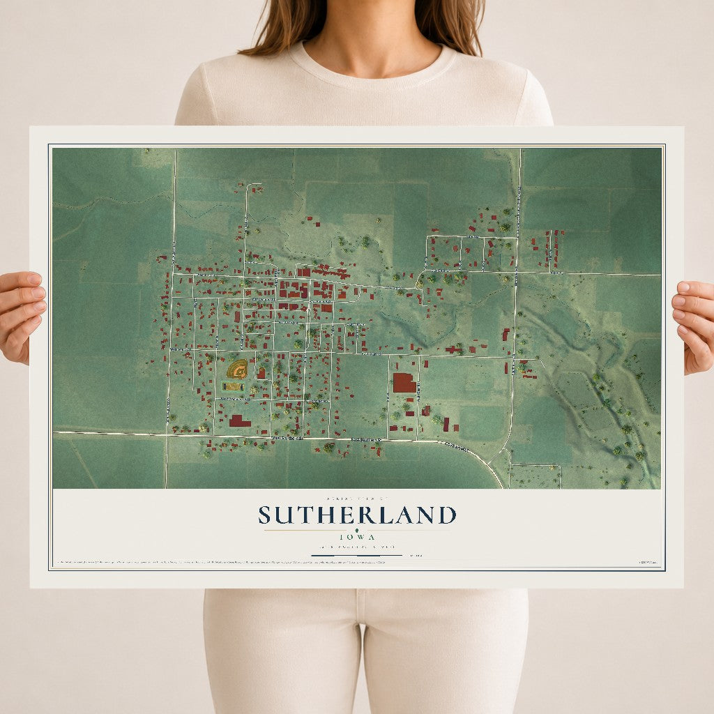 Map of Sutherland, Iowa, 18 x 24 inch unframed archival matte print