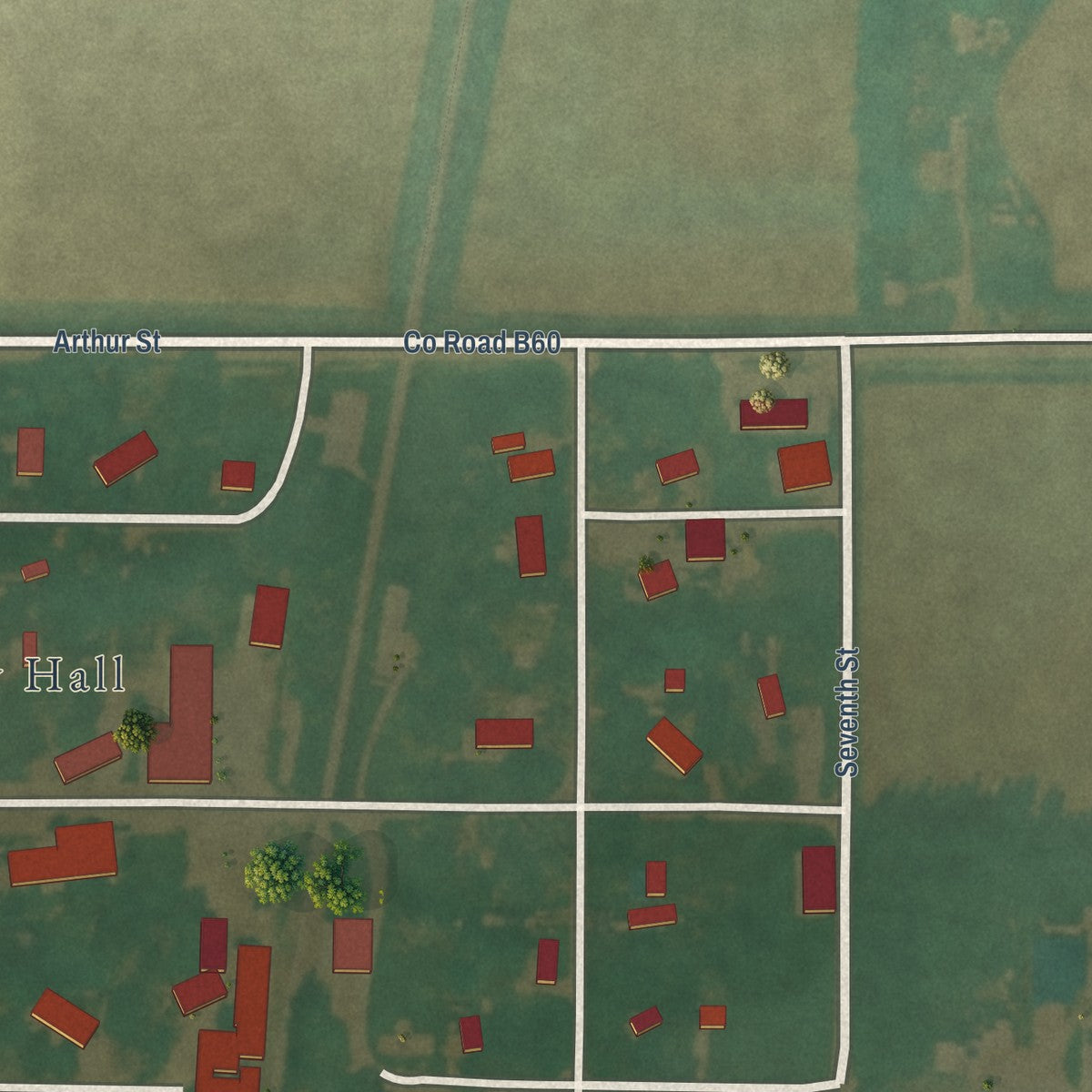 Second close-up of the map of Swaledale, Iowa print showing more streets and buildings