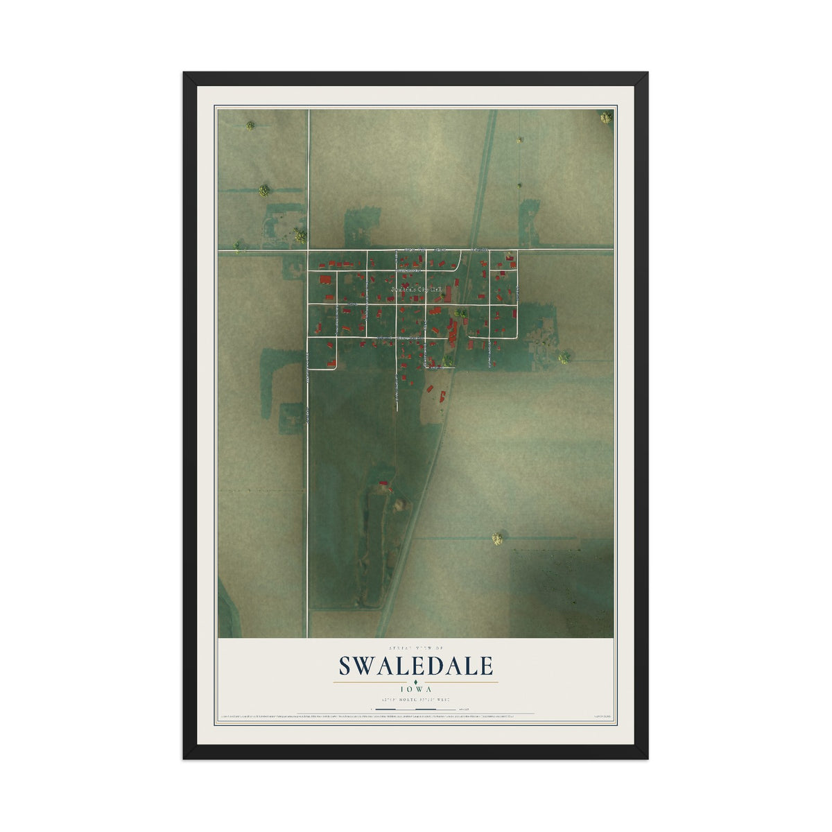 Map of Swaledale, Iowa, 12 x 18 inch print in a black wood frame