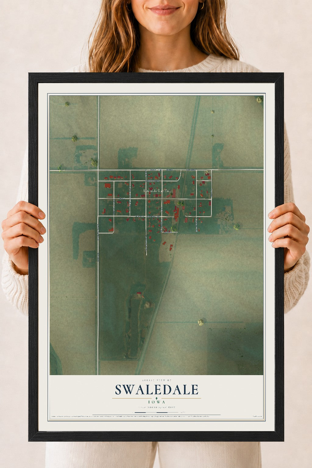 Map of Swaledale, Iowa, 18 x 24 inch print in a black wood frame