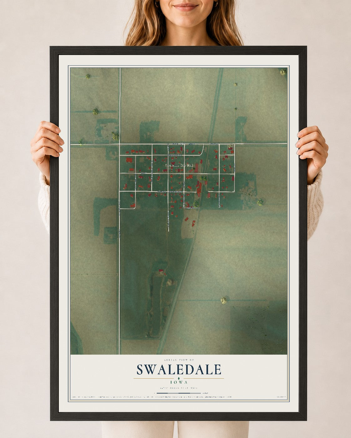 Map of Swaledale, Iowa, 24 x 36 inch print in a black wood frame