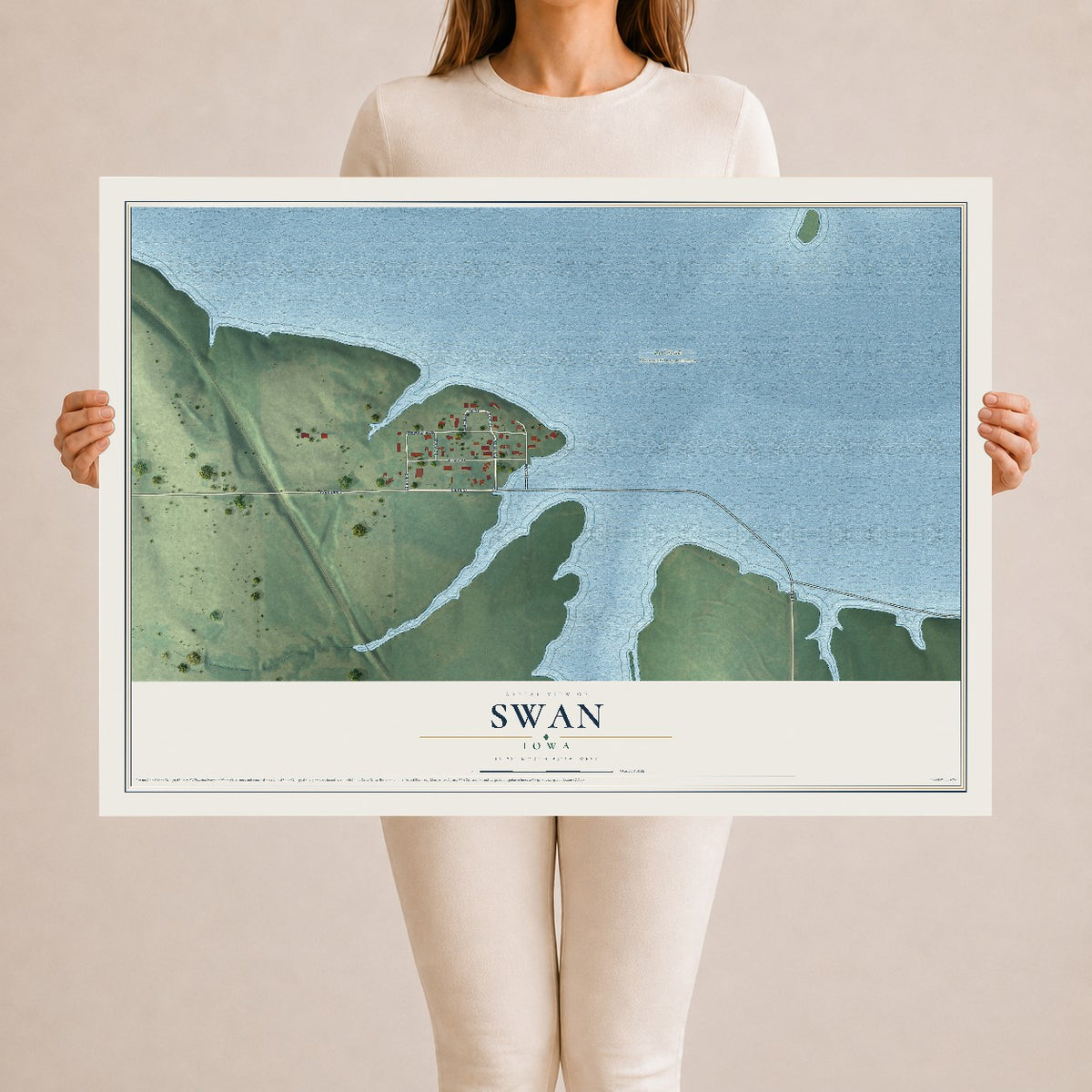 Map of Swan, Iowa, 24 x 36 inch unframed archival matte print