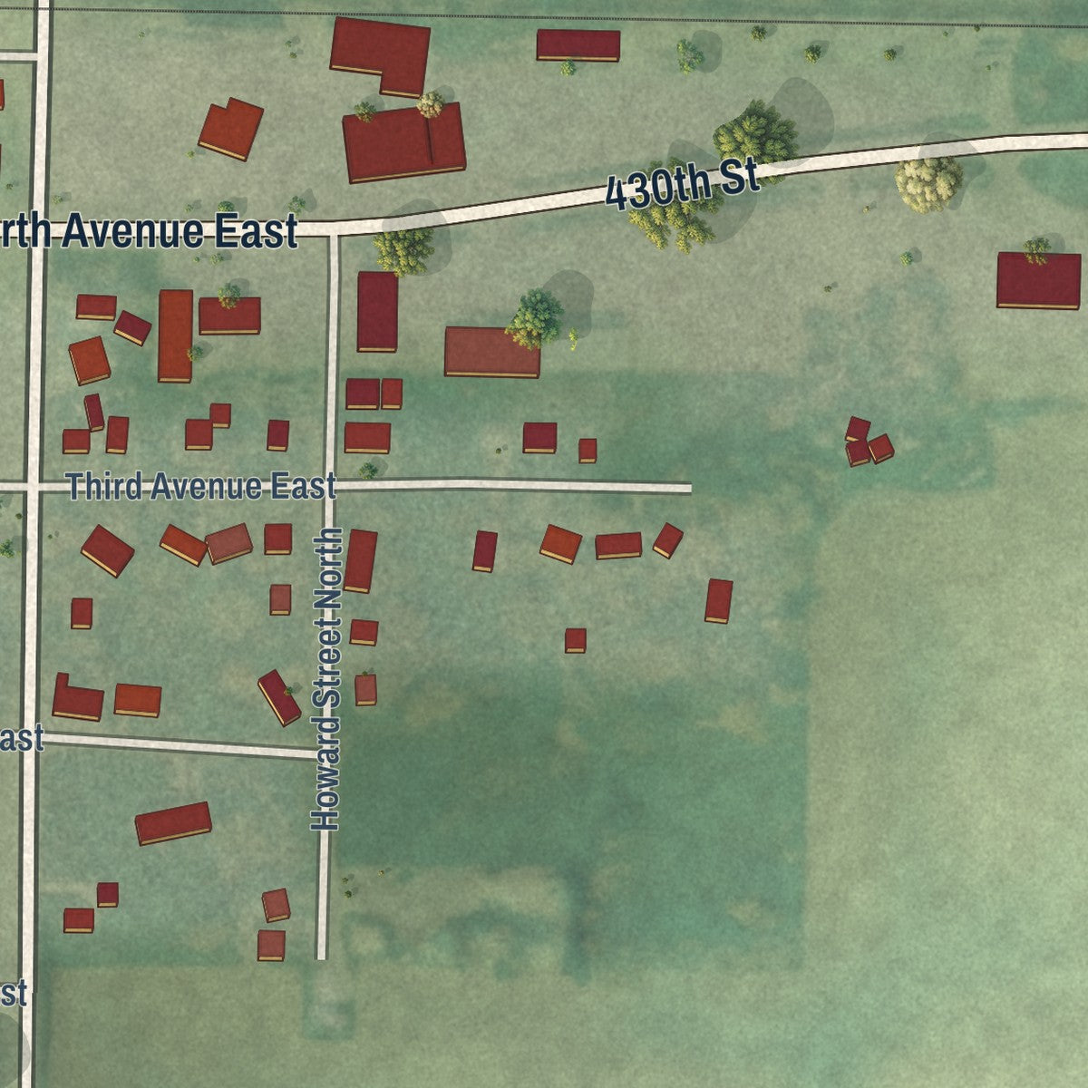 Second close-up of the map of Swea City, Iowa print showing more streets and buildings