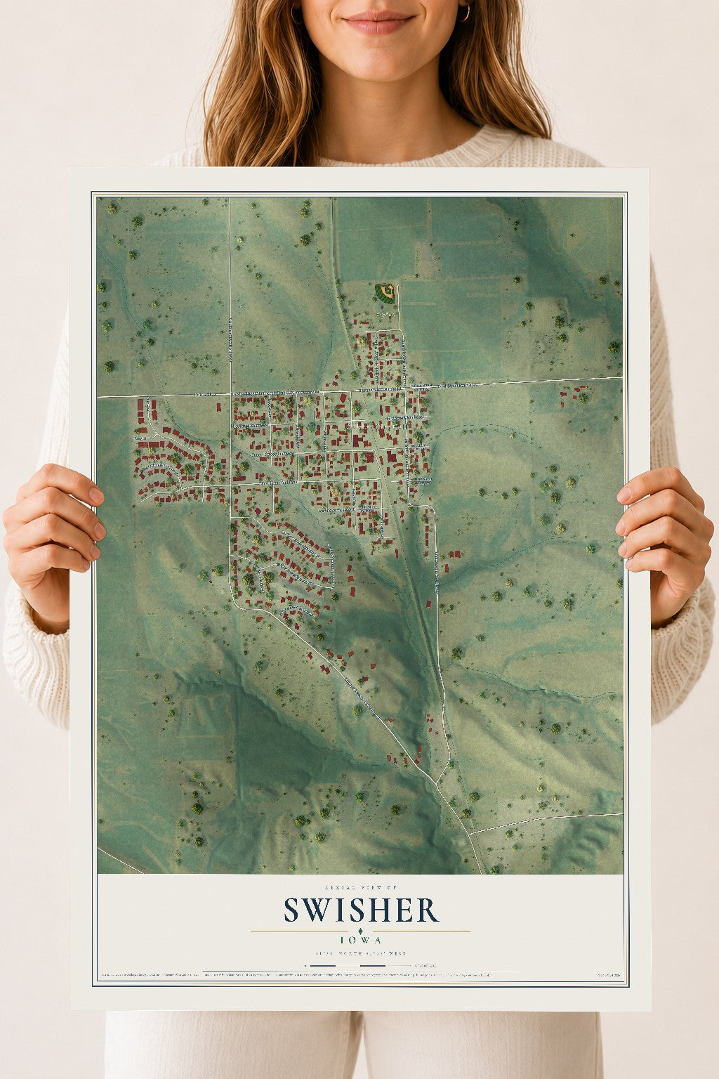 Map of Swisher, Iowa, 18 x 24 inch unframed archival matte print