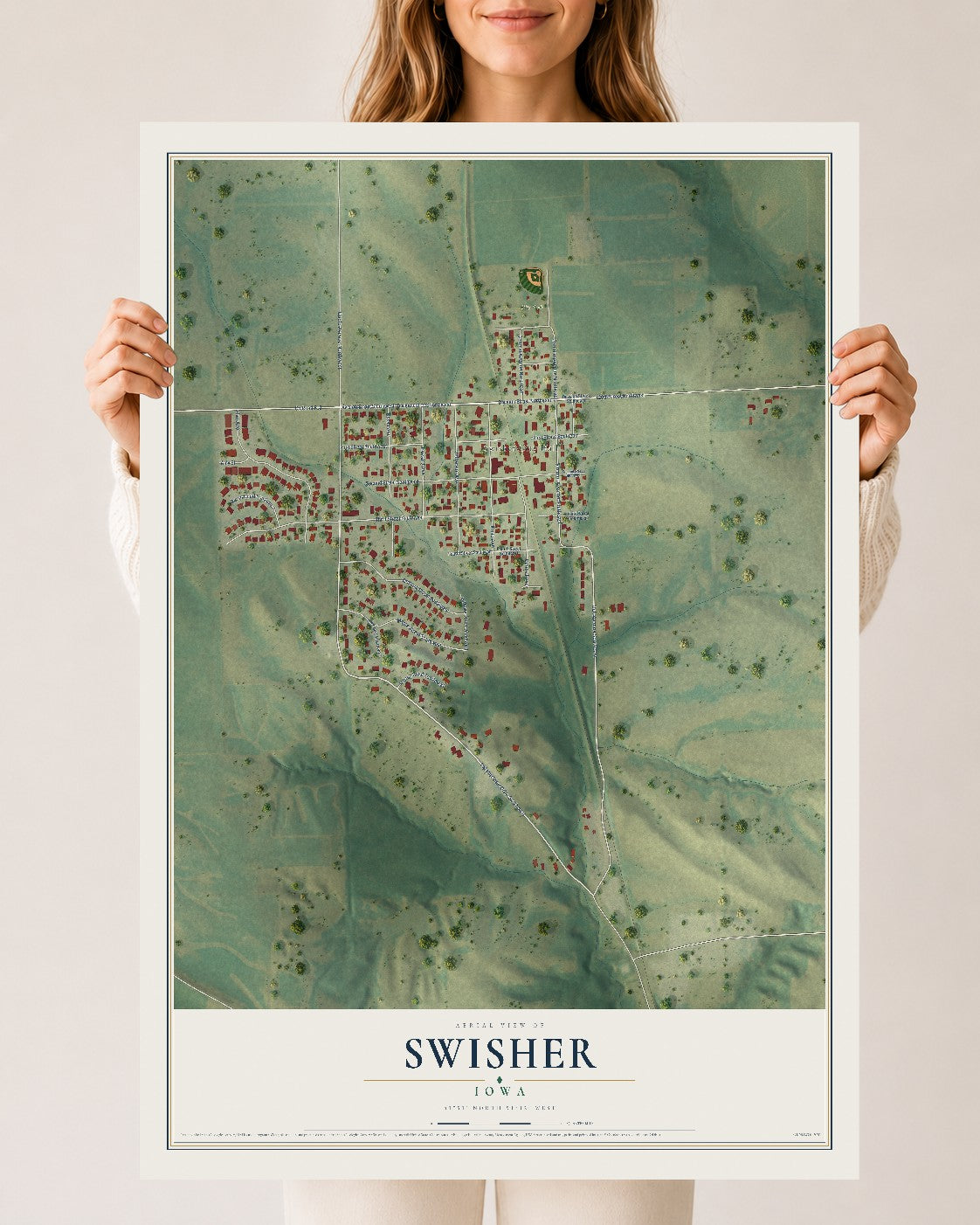 Map of Swisher, Iowa, 24 x 36 inch unframed archival matte print