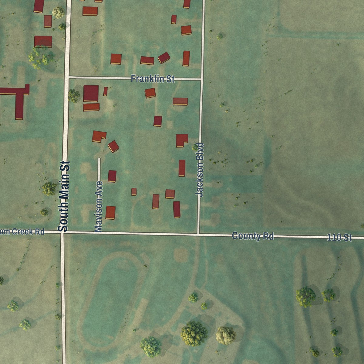 Second close-up of the map of Tabor, Iowa print showing more streets and buildings