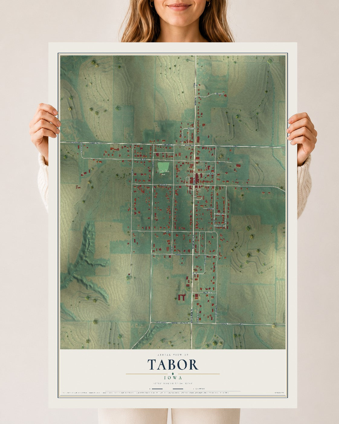 Map of Tabor, Iowa, 24 x 36 inch unframed archival matte print