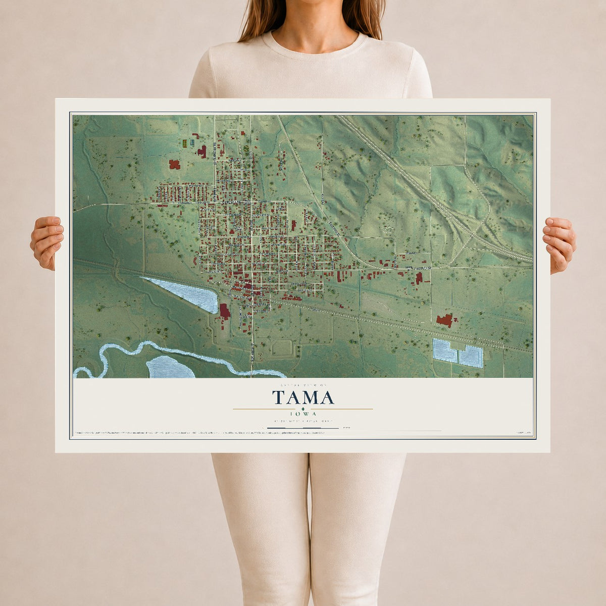 Map of Tama, Iowa, 24 x 36 inch unframed archival matte print
