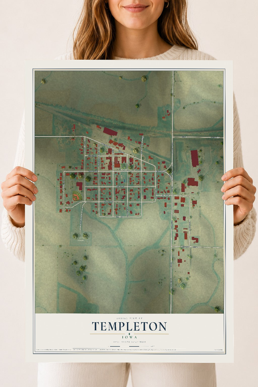 Map of Templeton, Iowa, 18 x 24 inch unframed archival matte print