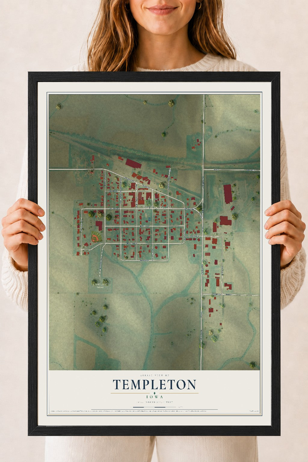 Map of Templeton, Iowa, 18 x 24 inch print in a black wood frame