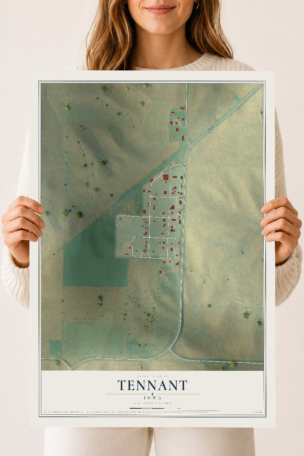 Map of Tennant, Iowa, 18 x 24 inch unframed archival matte print