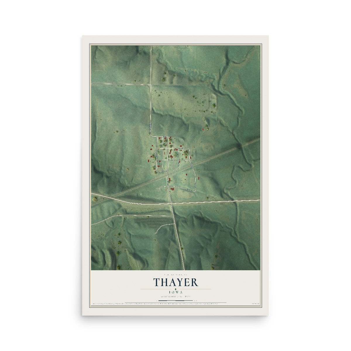 Map of Thayer, Iowa, 12 x 18 inch unframed archival matte print