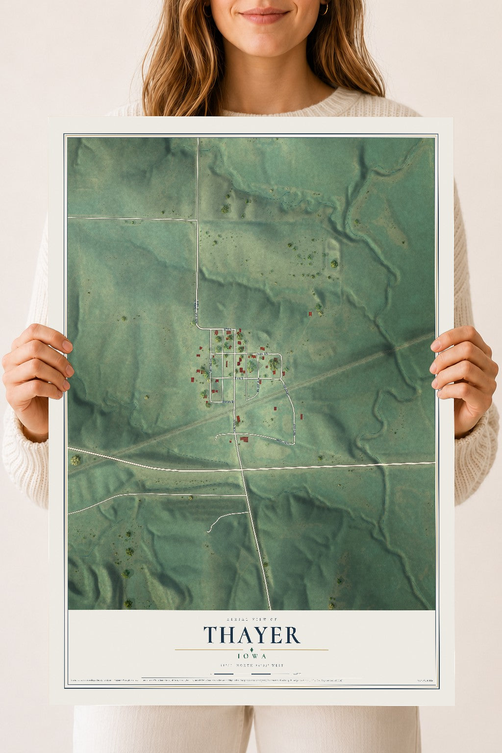 Map of Thayer, Iowa, 18 x 24 inch unframed archival matte print