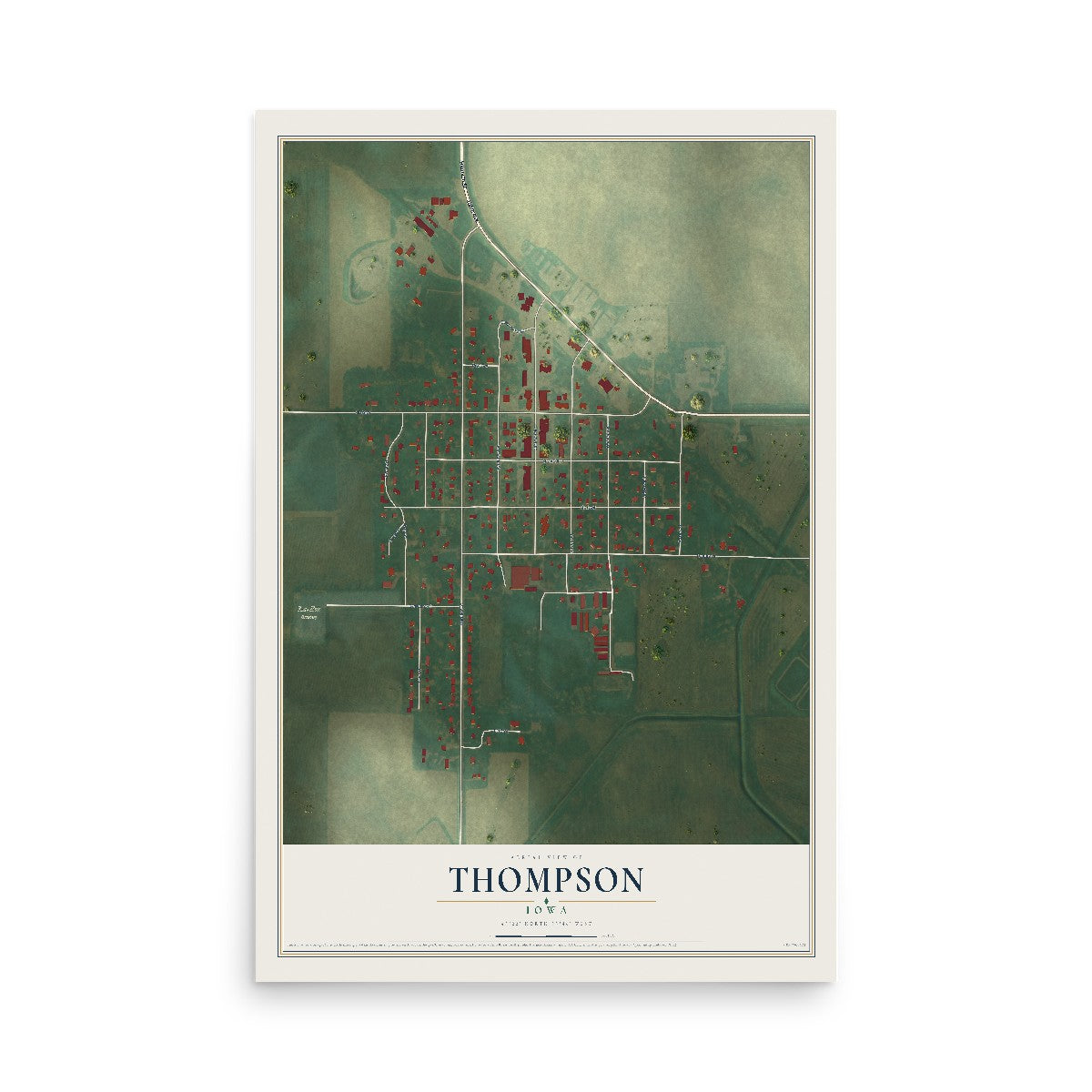Map of Thompson, Iowa, 12 x 18 inch unframed archival matte print
