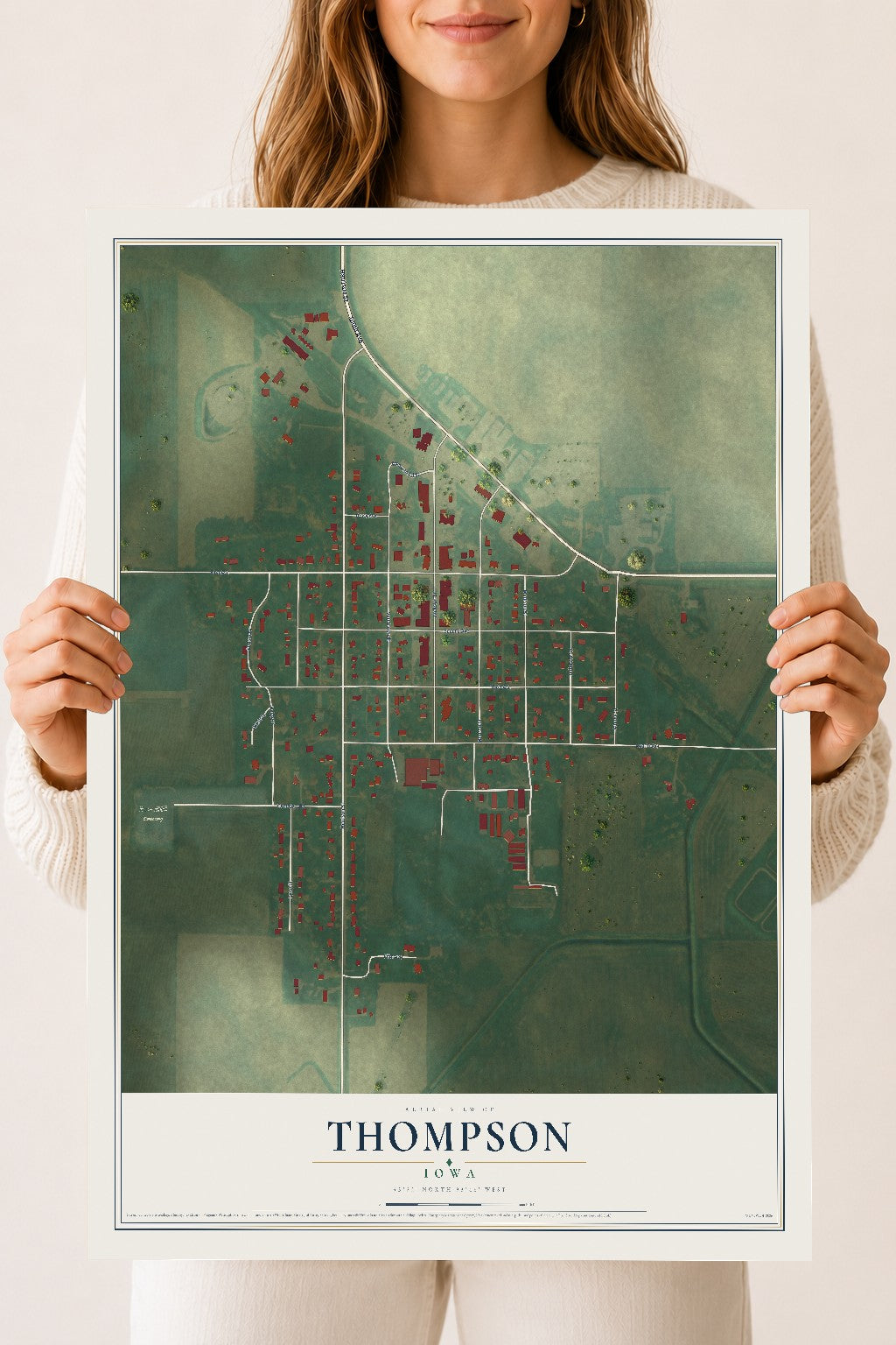 Map of Thompson, Iowa, 18 x 24 inch unframed archival matte print