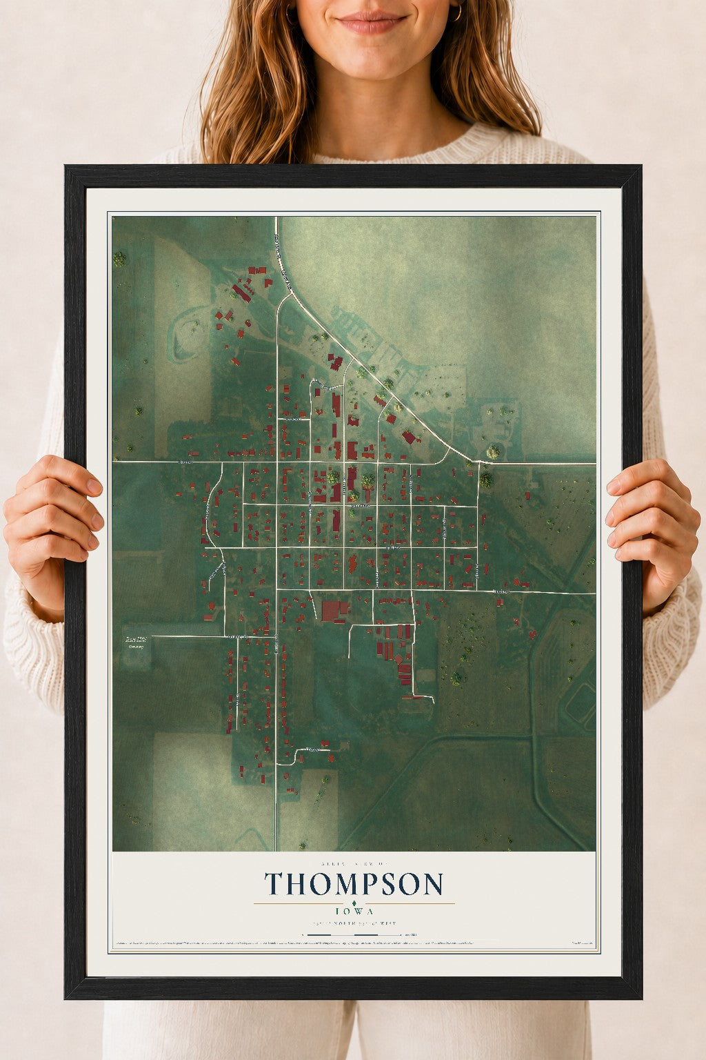 Map of Thompson, Iowa, 18 x 24 inch print in a black wood frame