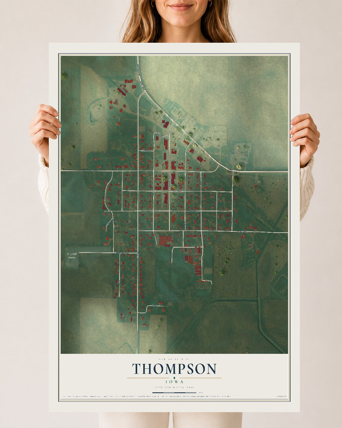 Map of Thompson, Iowa, 24 x 36 inch unframed archival matte print