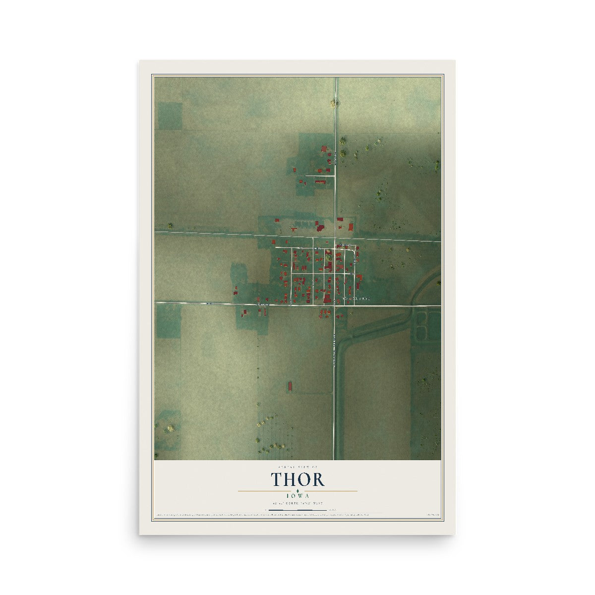 Map of Thor, Iowa, 12 x 18 inch unframed archival matte print