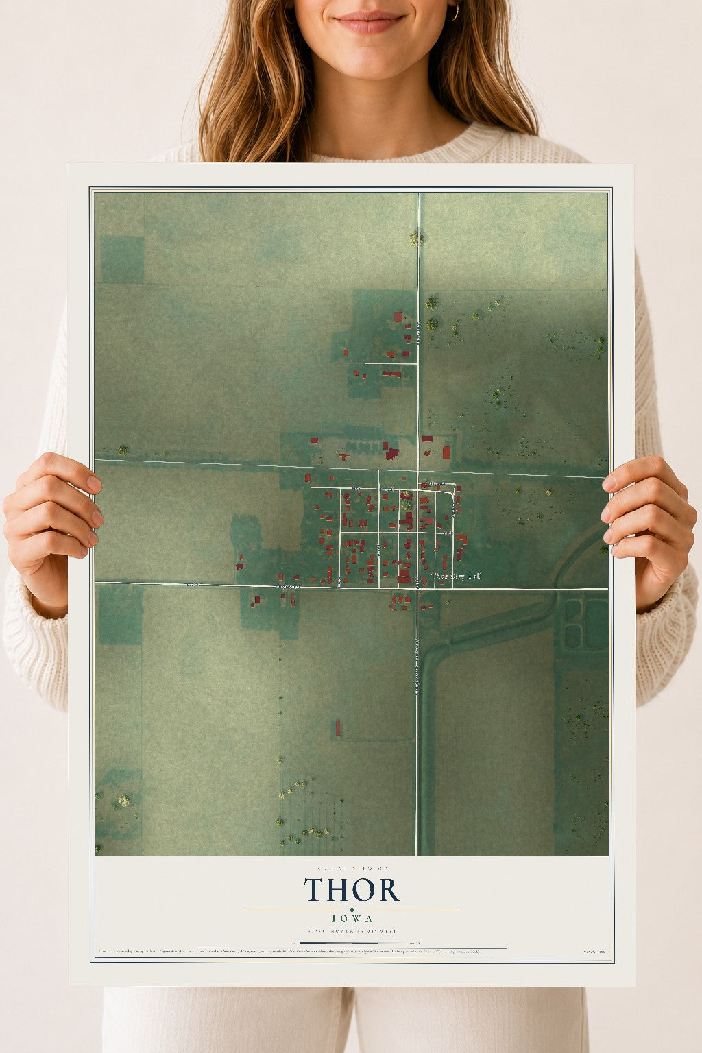Map of Thor, Iowa, 18 x 24 inch unframed archival matte print