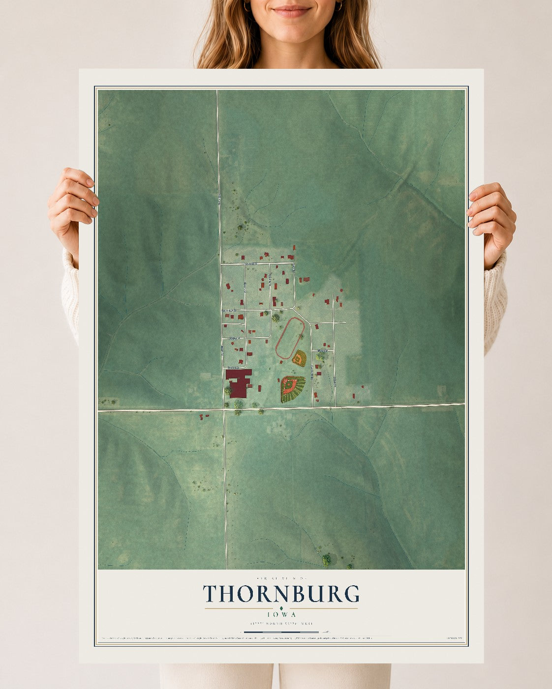 Map of Thornburg, Iowa, 24 x 36 inch unframed archival matte print