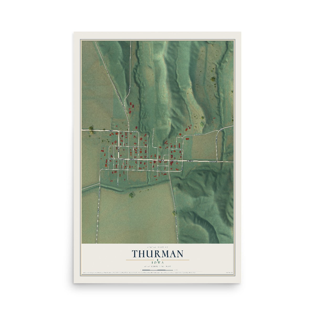Map of Thurman, Iowa, 12 x 18 inch unframed archival matte print