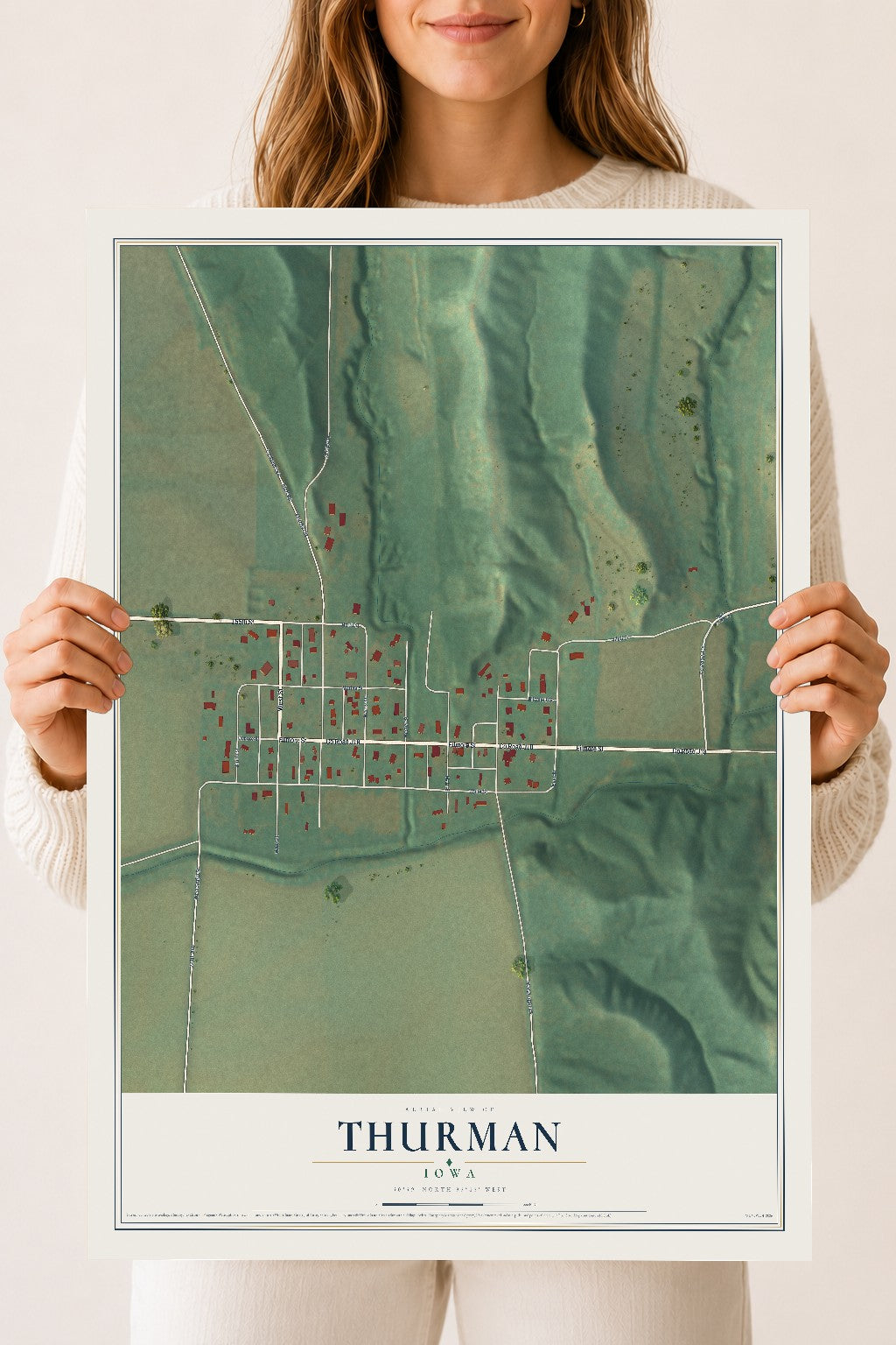 Map of Thurman, Iowa, 18 x 24 inch unframed archival matte print