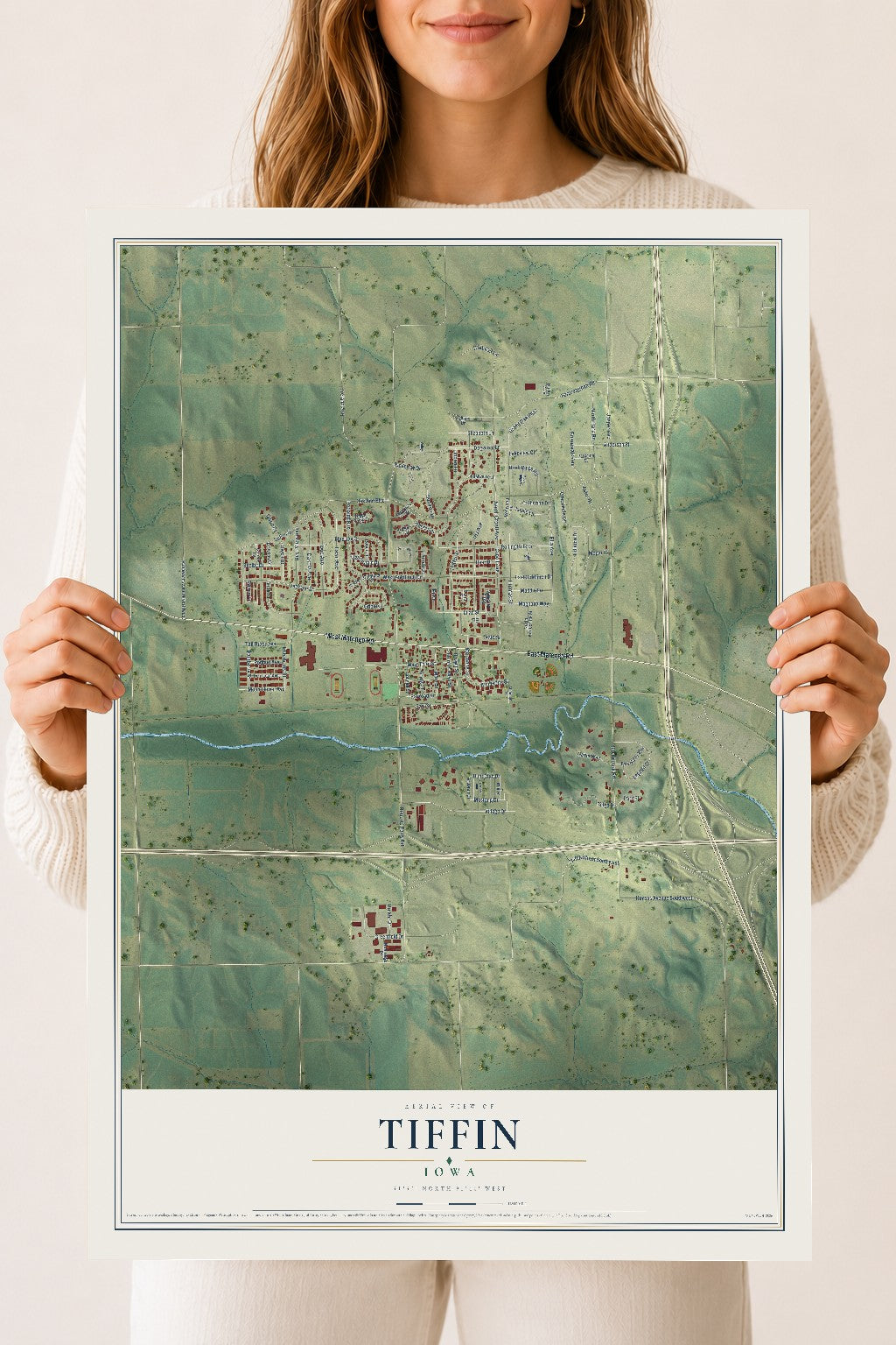 Map of Tiffin, Iowa, 18 x 24 inch unframed archival matte print