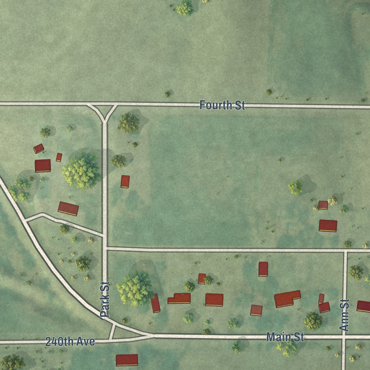 Second close-up of the map of Tingley, Iowa print showing more streets and buildings
