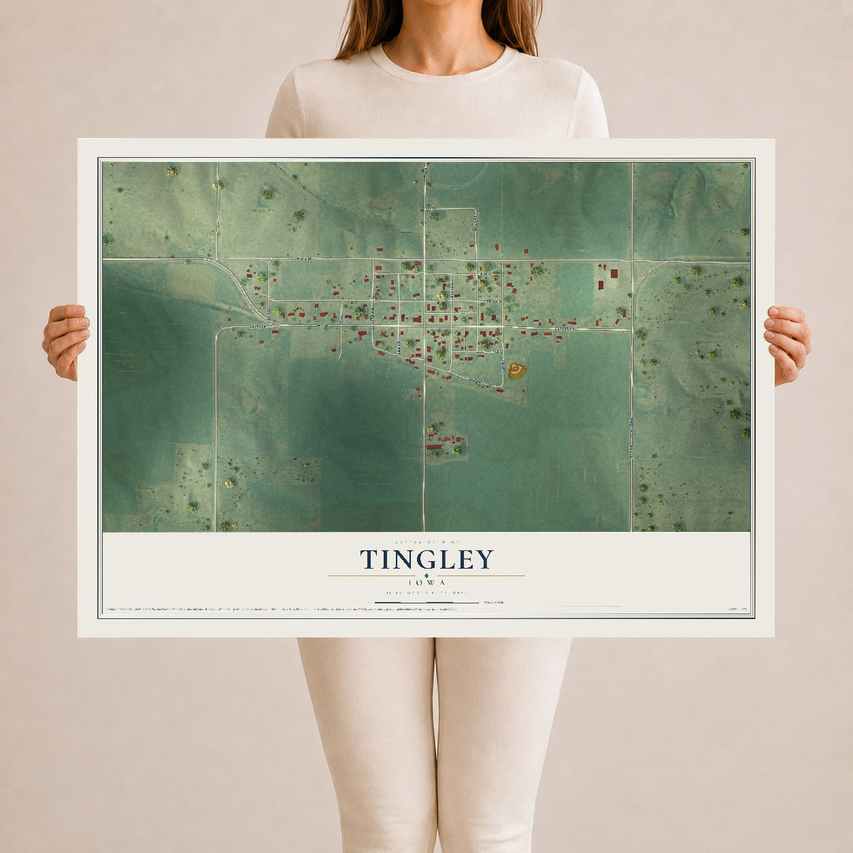 Map of Tingley, Iowa, 24 x 36 inch unframed archival matte print