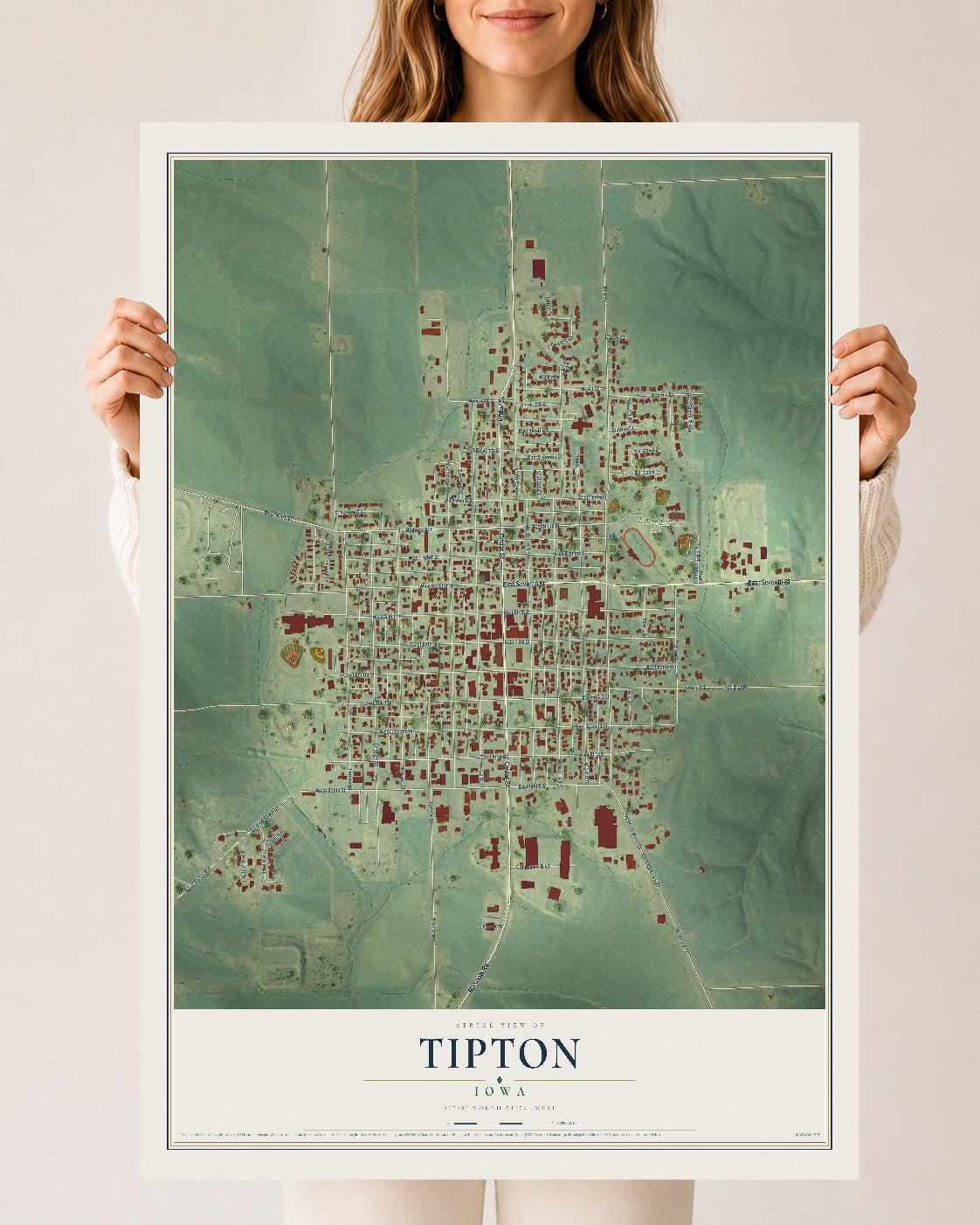 Map of Tipton, Iowa, 24 x 36 inch unframed archival matte print