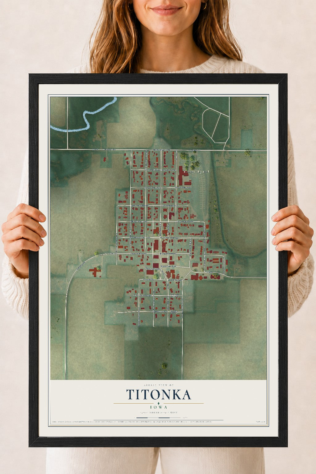 Map of Titonka, Iowa, 18 x 24 inch print in a black wood frame