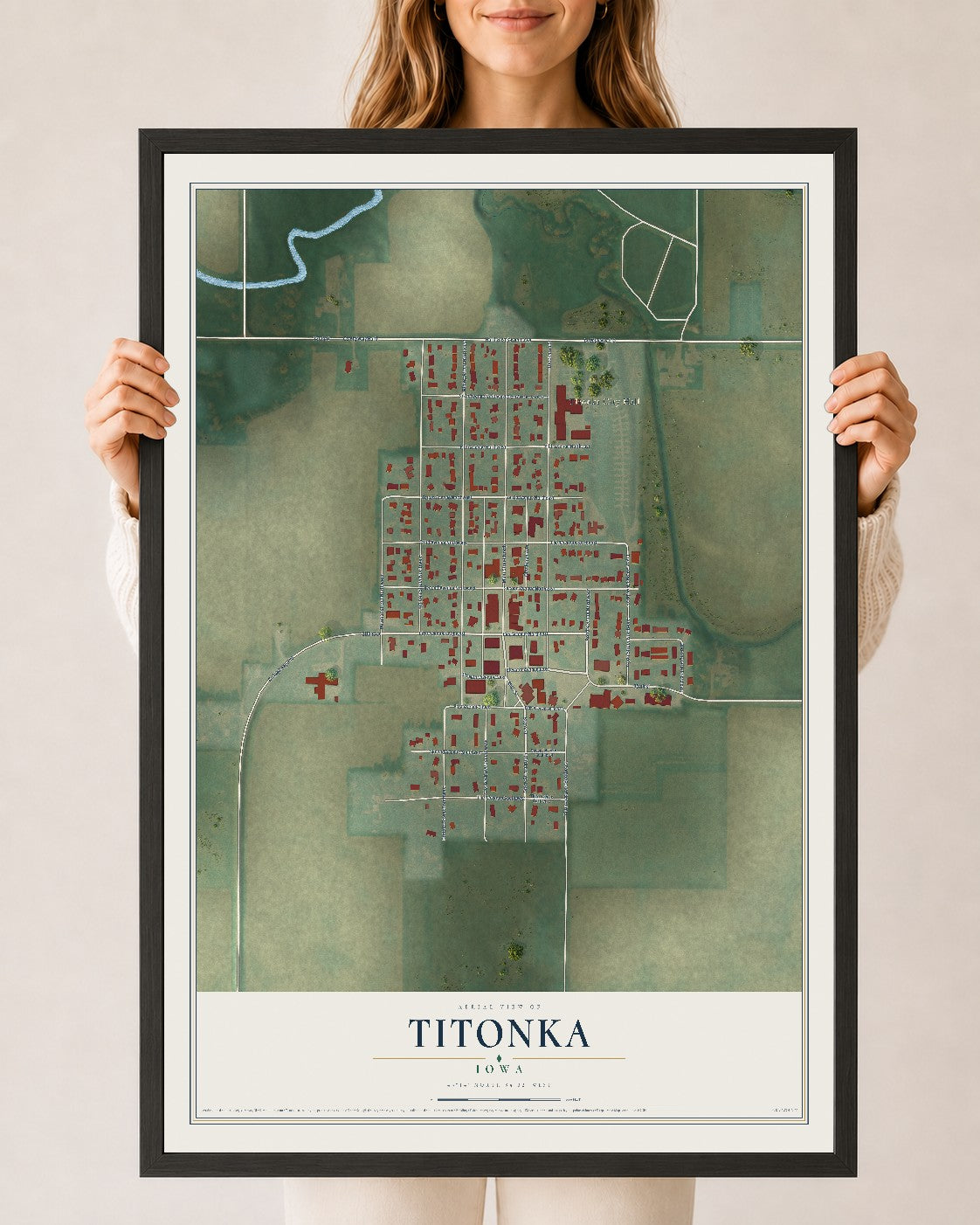 Map of Titonka, Iowa, 24 x 36 inch print in a black wood frame