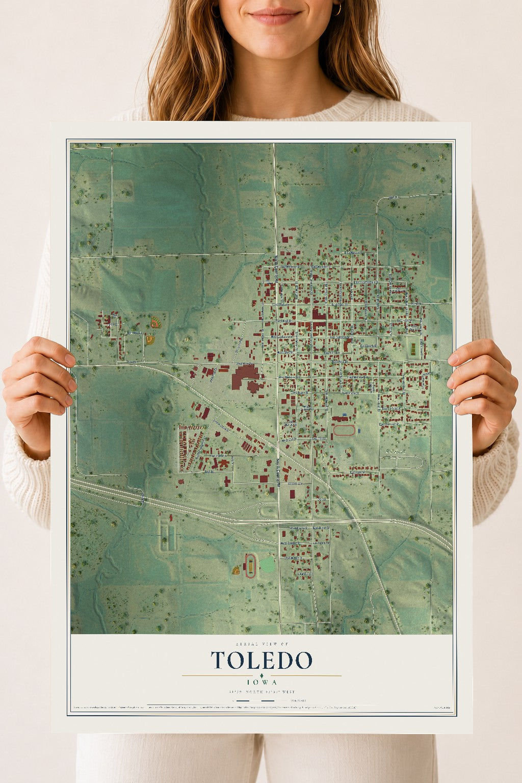 Map of Toledo, Iowa, 18 x 24 inch unframed archival matte print