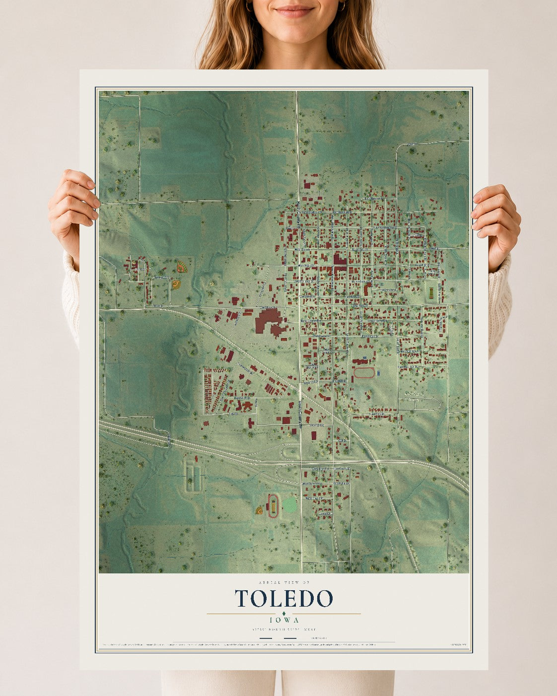 Map of Toledo, Iowa, 24 x 36 inch unframed archival matte print