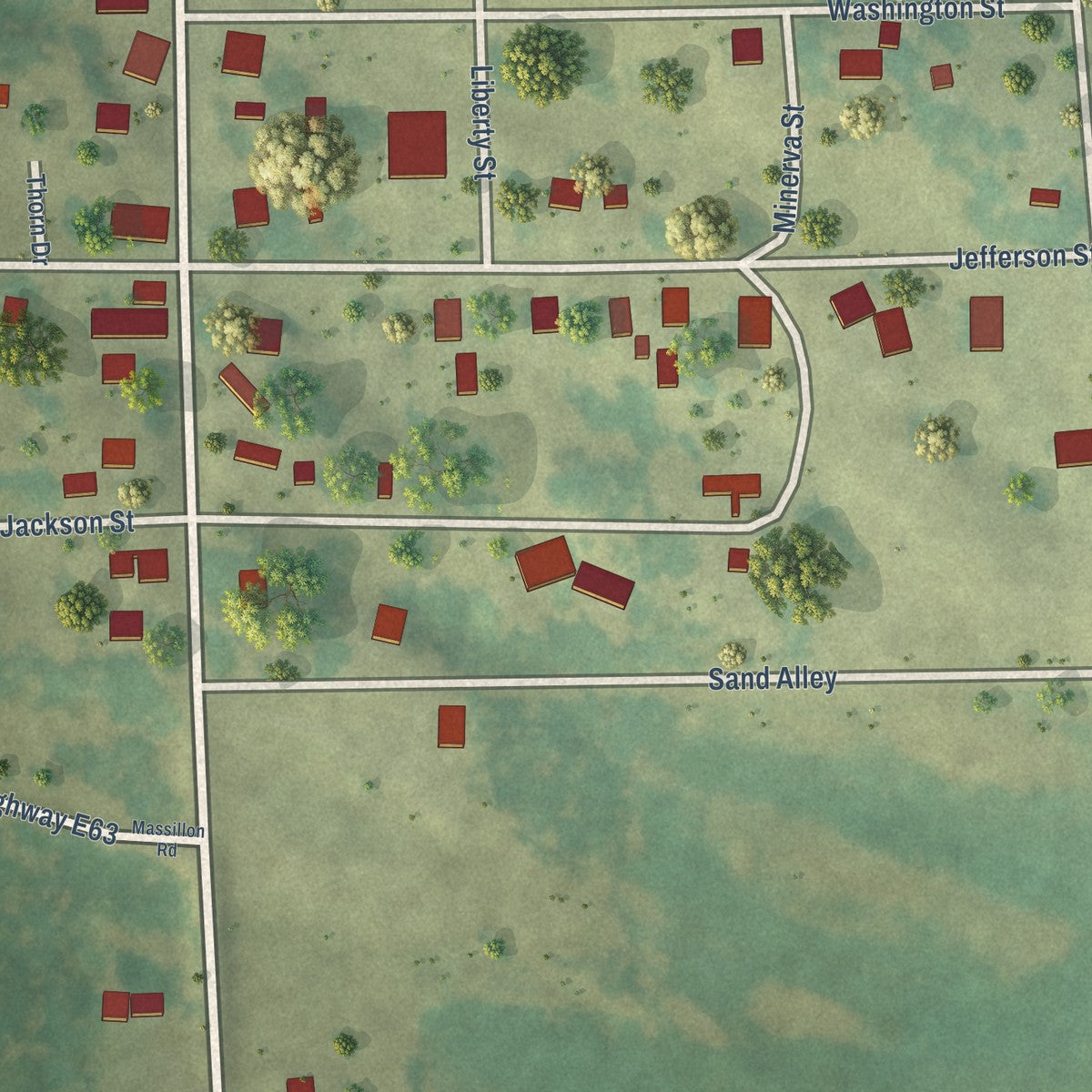 Close-up of the map of Toronto, Iowa print showing street and building detail