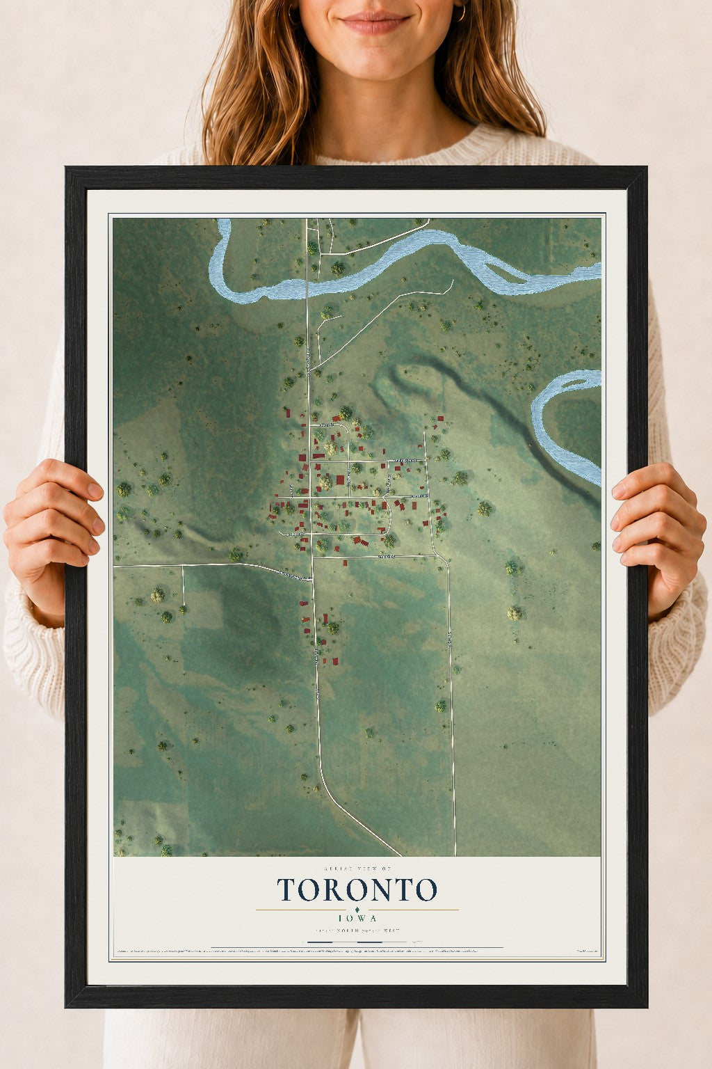 Map of Toronto, Iowa, 18 x 24 inch print in a black wood frame