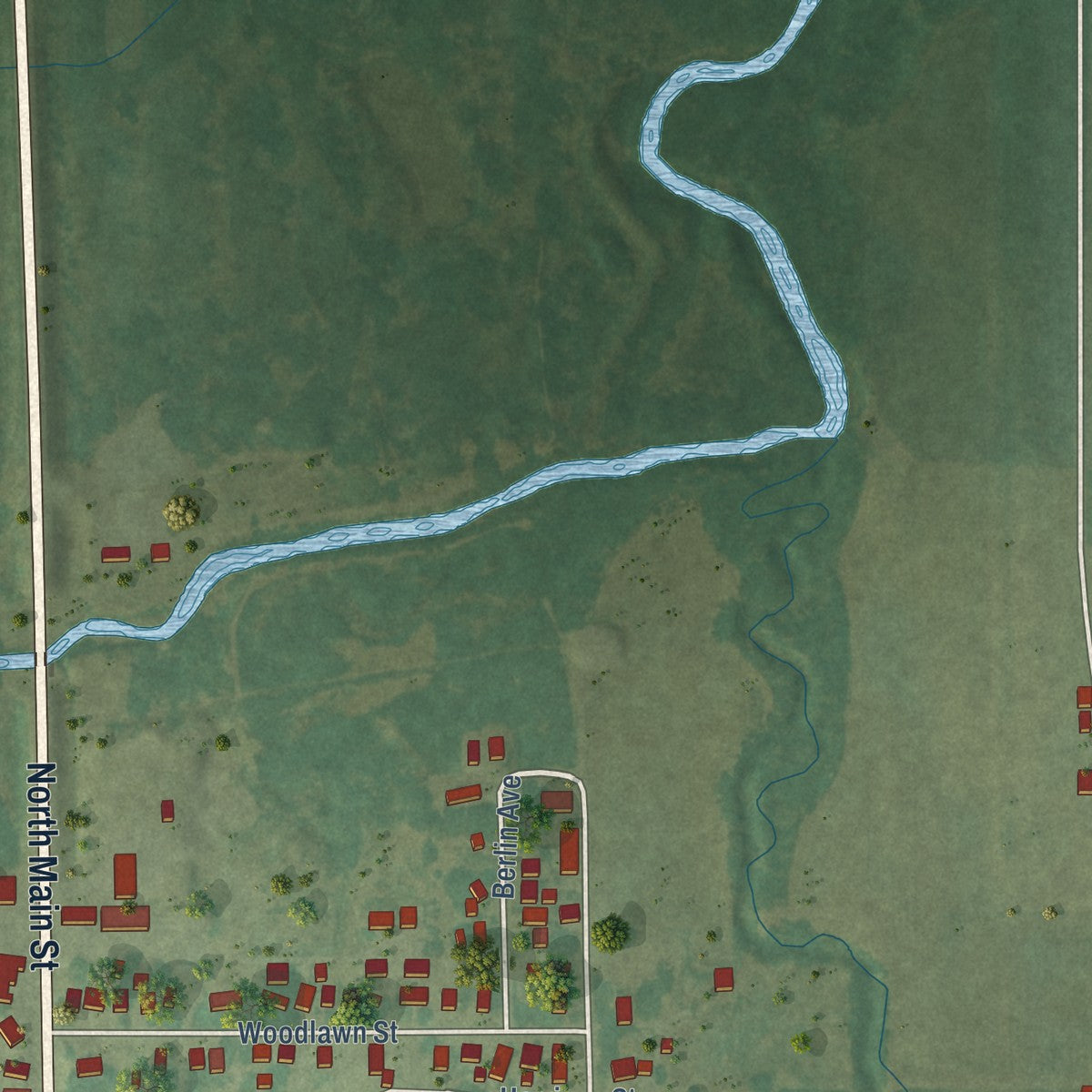 Second close-up of the map of Traer, Iowa print showing more streets and buildings