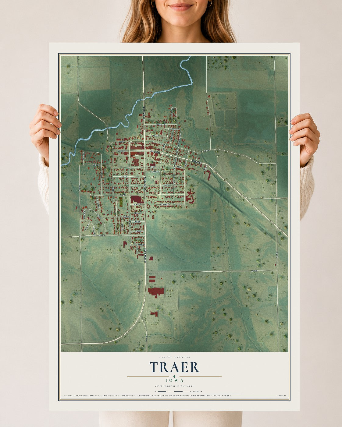 Map of Traer, Iowa, 24 x 36 inch unframed archival matte print