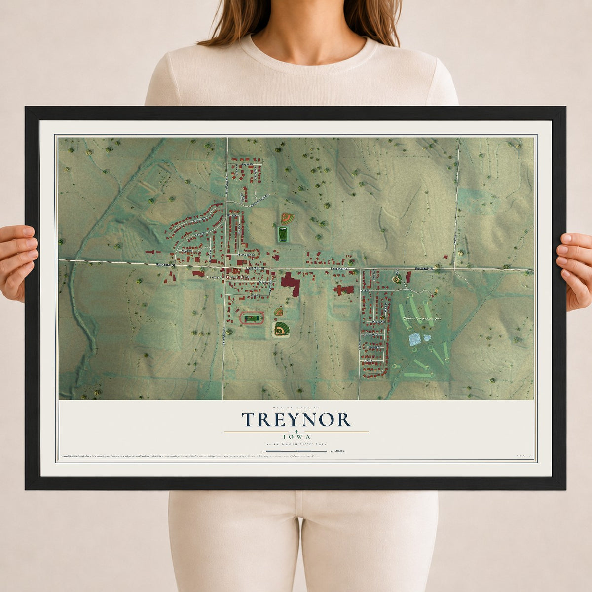 Map of Treynor, Iowa, 18 x 24 inch print in a black wood frame