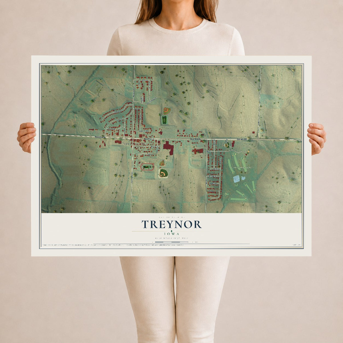 Map of Treynor, Iowa, 24 x 36 inch unframed archival matte print