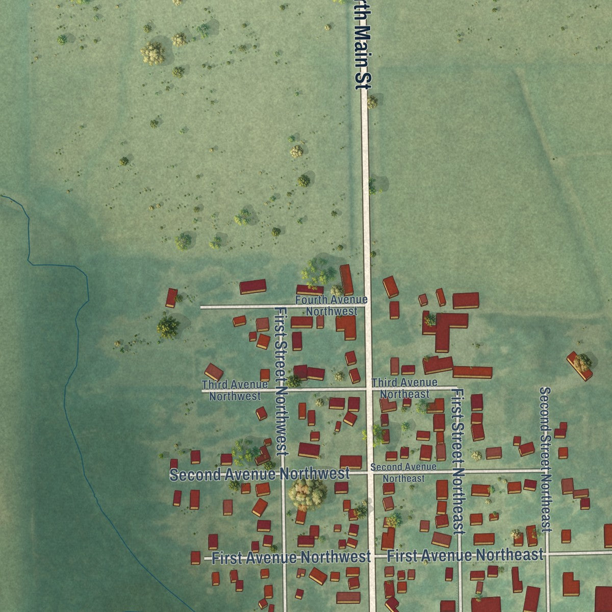 Second close-up of the map of Tripoli, Iowa print showing more streets and buildings