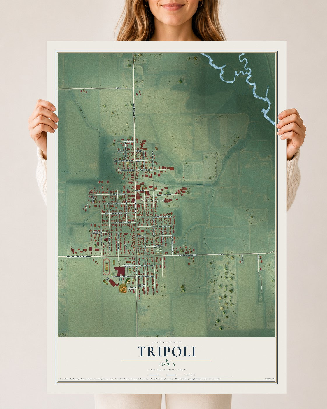 Map of Tripoli, Iowa, 24 x 36 inch unframed archival matte print